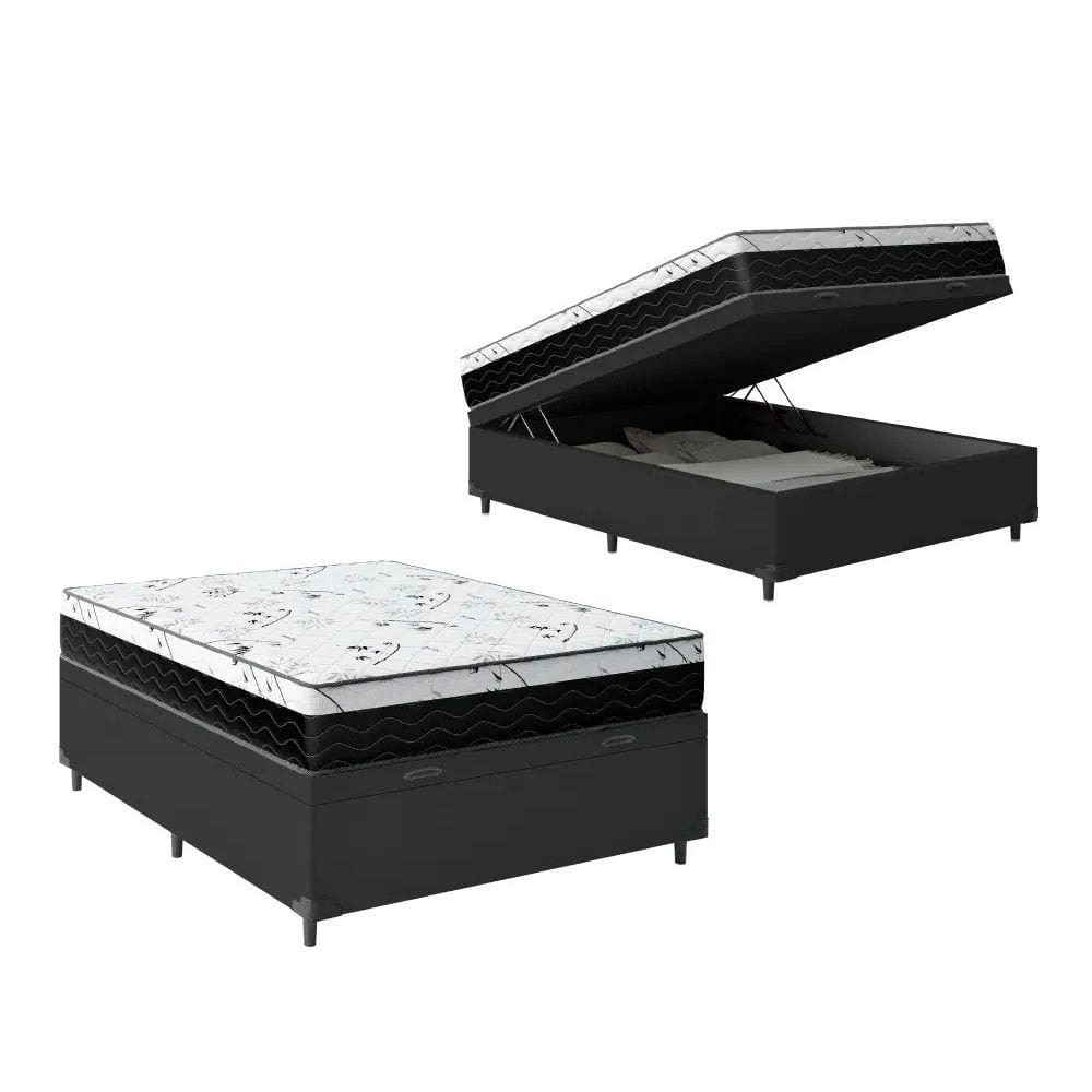 Cama Box Baú Viúva 128 Sintético Preto com Colchão Espuma D33 One Face - Bello Box - 58X128X188