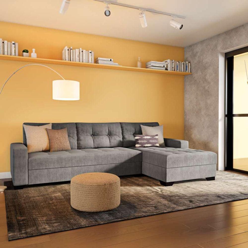 sofá 5 lugares nantes com chaise direito suede cinza