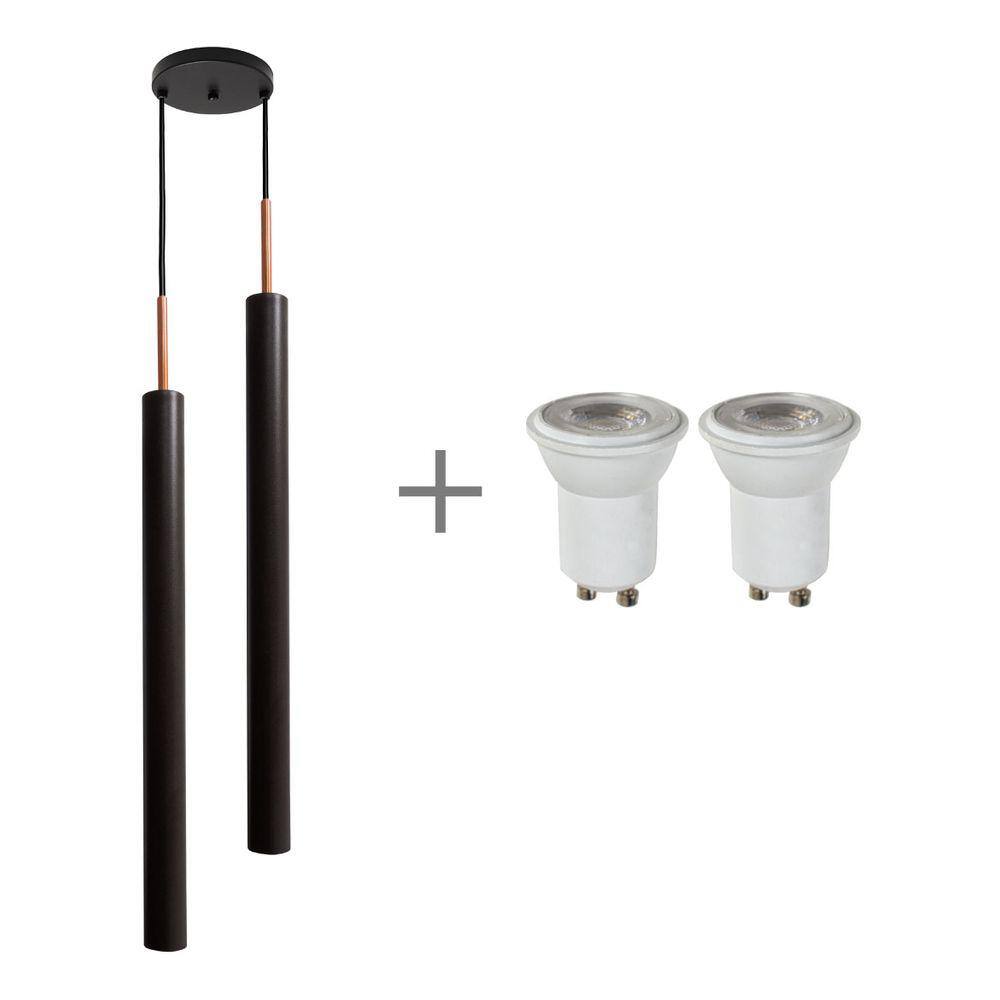 Pendente Tubo Preto Duplo Alumínio + 2 LED MR11 BQuente ST1697