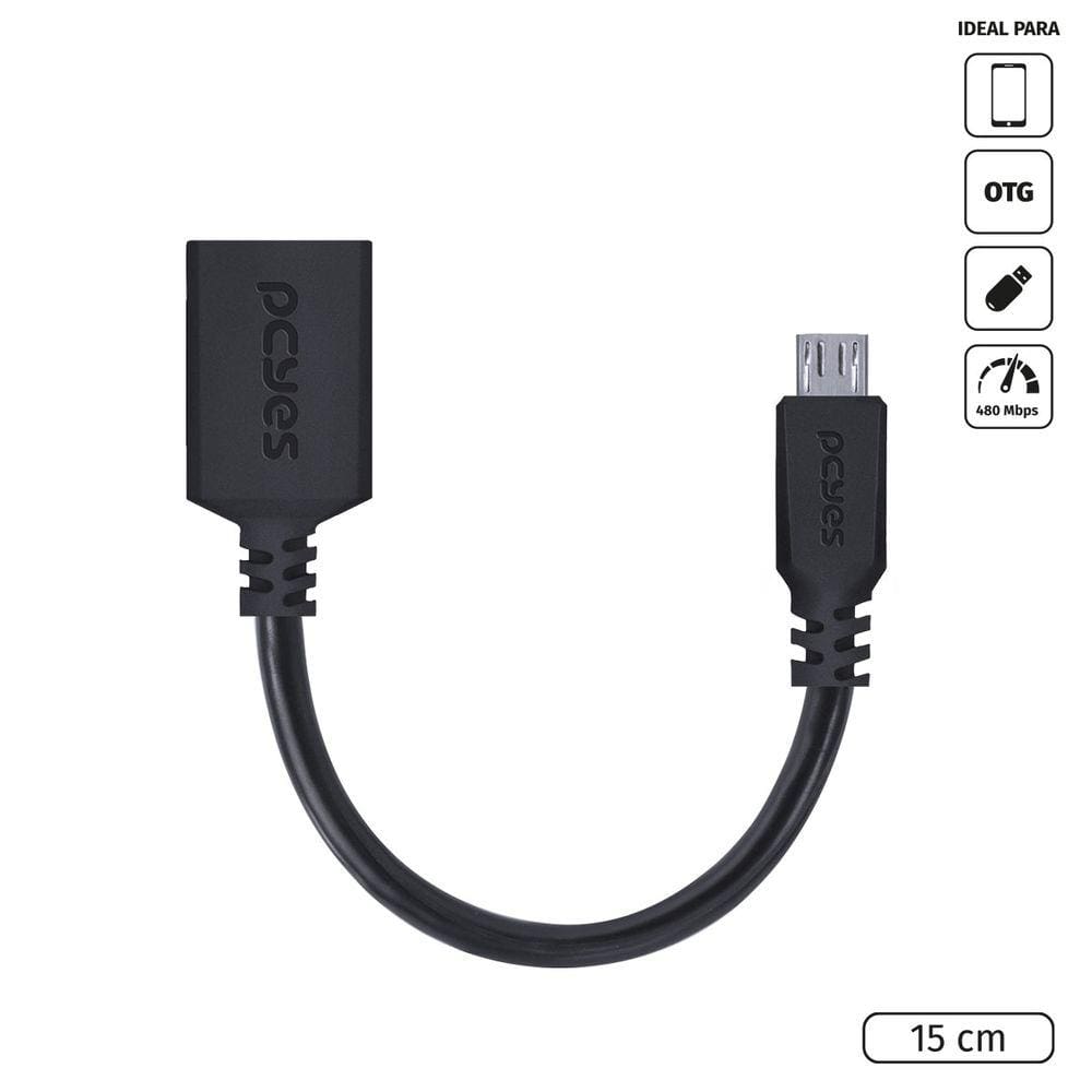 Adaptador OTG Micro USB para USB 2.0 15CM Preto Conexão com Celulares Smartphones Tablets - PAMUP-15