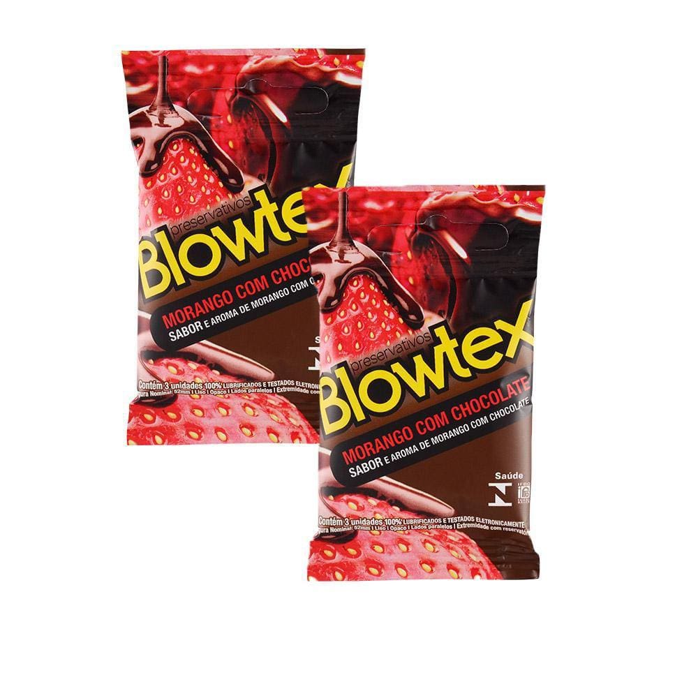 Kit 2 Pacotes Preservativo Blowtex Morango e Chocolate C/ 3 Unidades Cada