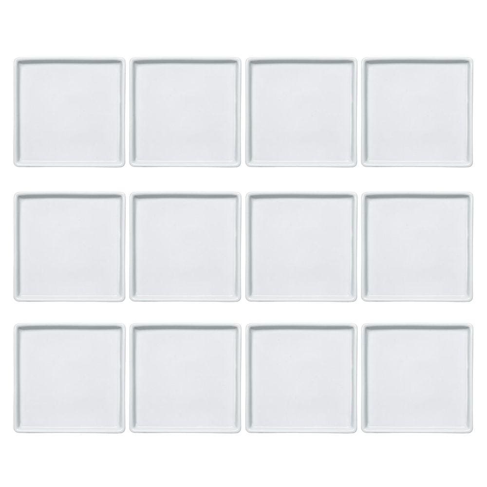 Conjunto 12 Pratos de Porcelana Branco Quadrados Rasos 16x16cm Americana Germer