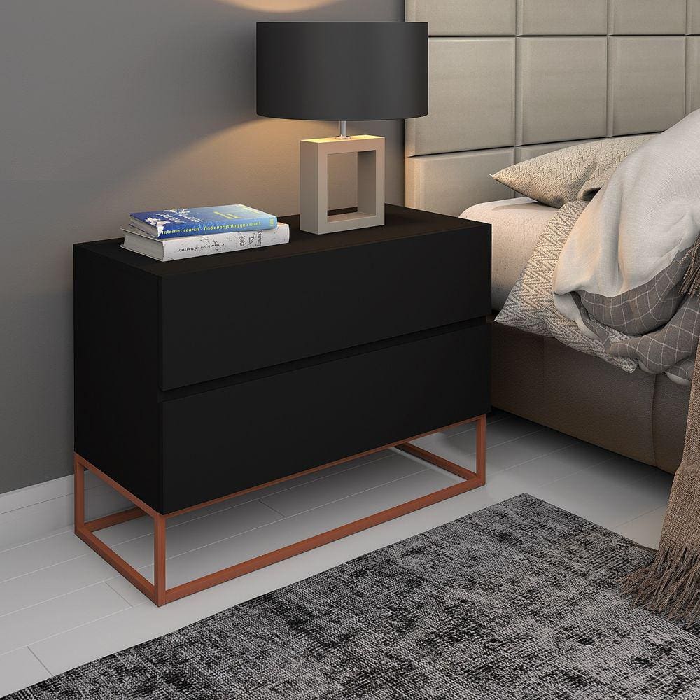 Mesa Cabeceira Eros 60 Preto Pés Cobre Estilo Industrial