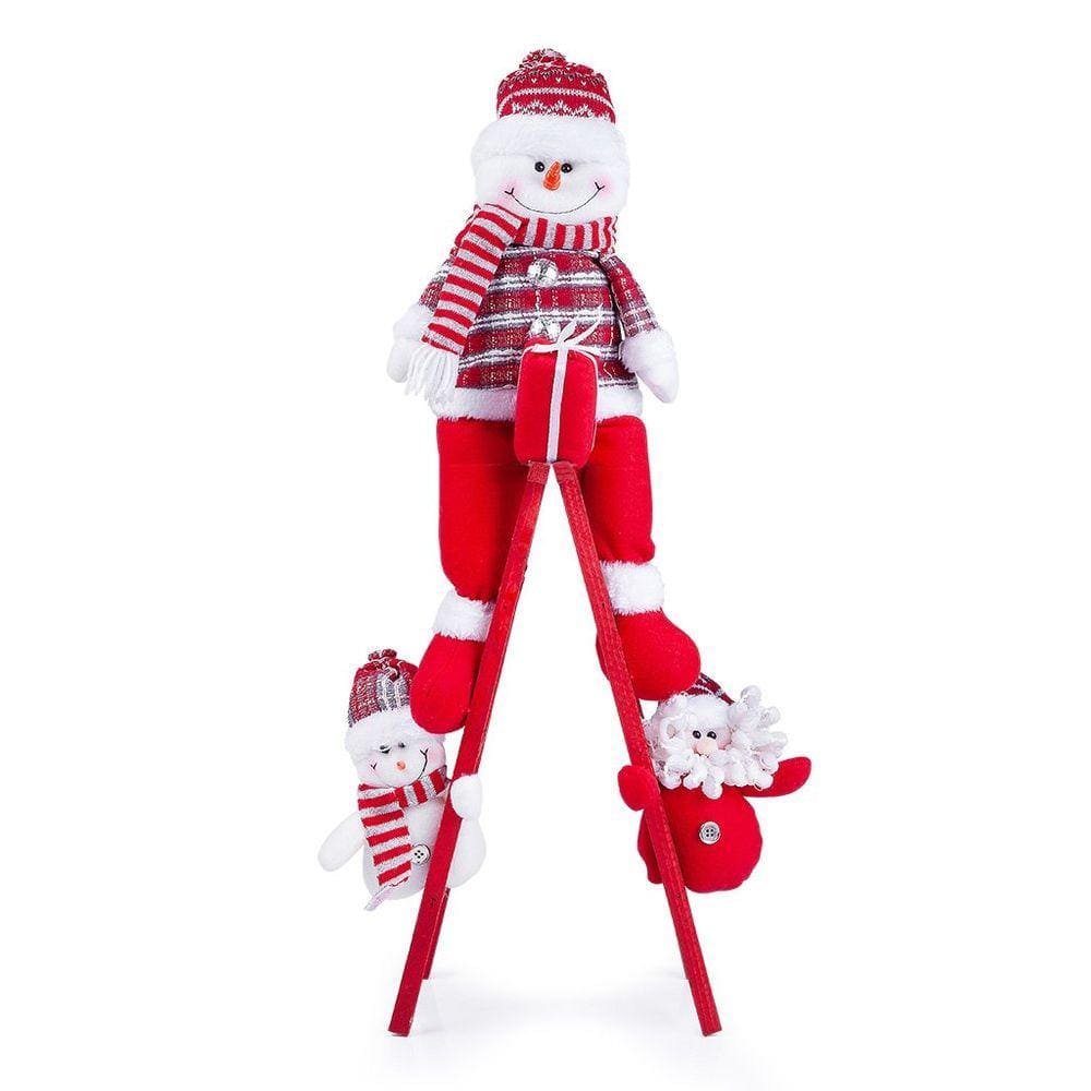 Escada De Natal Decorativa Em Poliéster Com Boneco 65cm Papai Noel