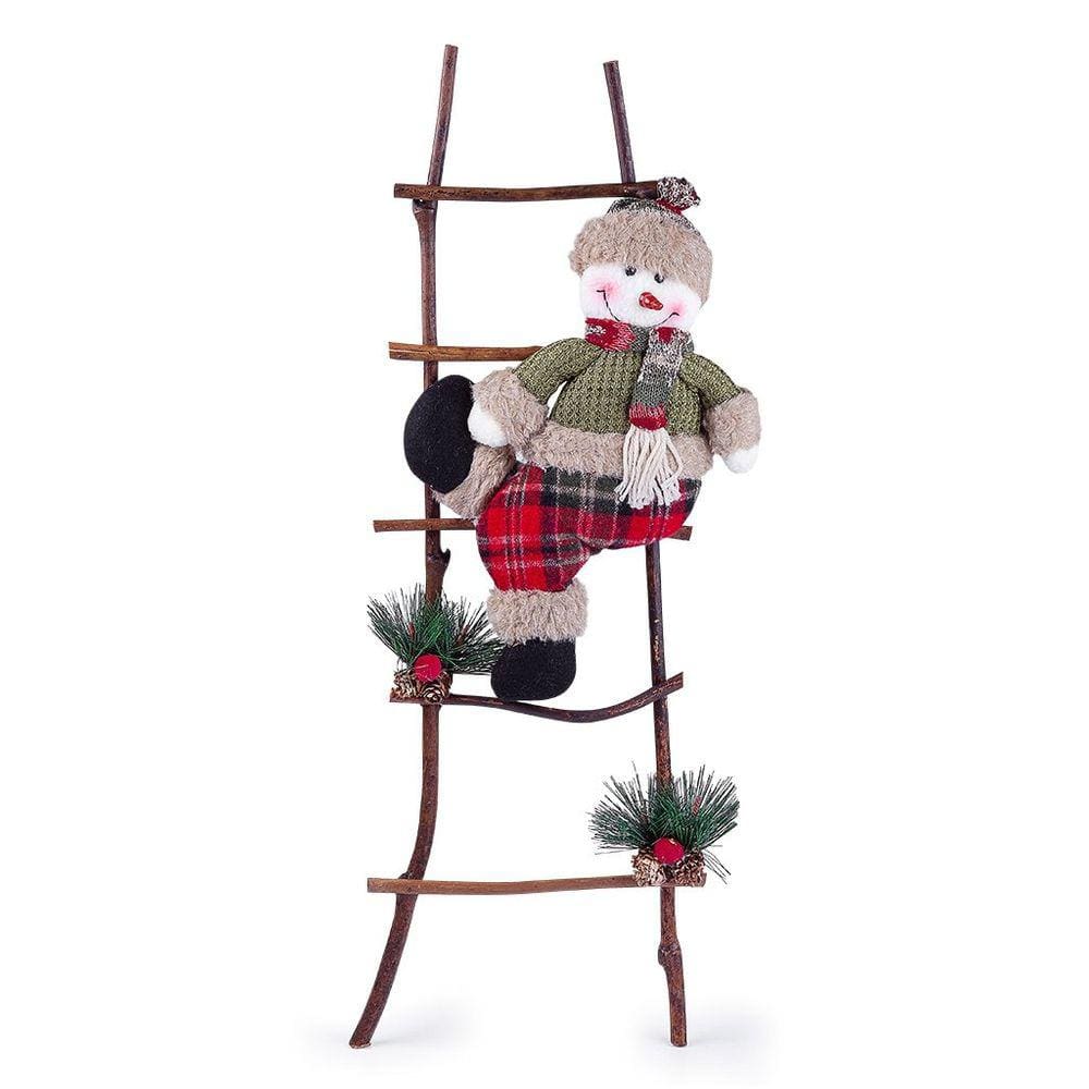 Escada De Natal Decorativa Rústica Em Poliéster Com Boneco 60cm Papai Noel