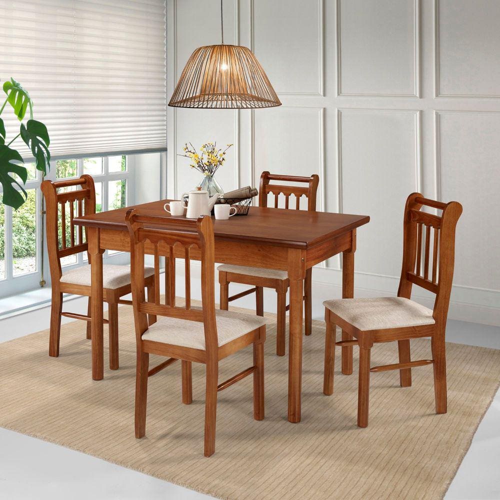 Conjunto Sala de Jantar Madeira Maciça 4 Cadeiras Mv Outlet