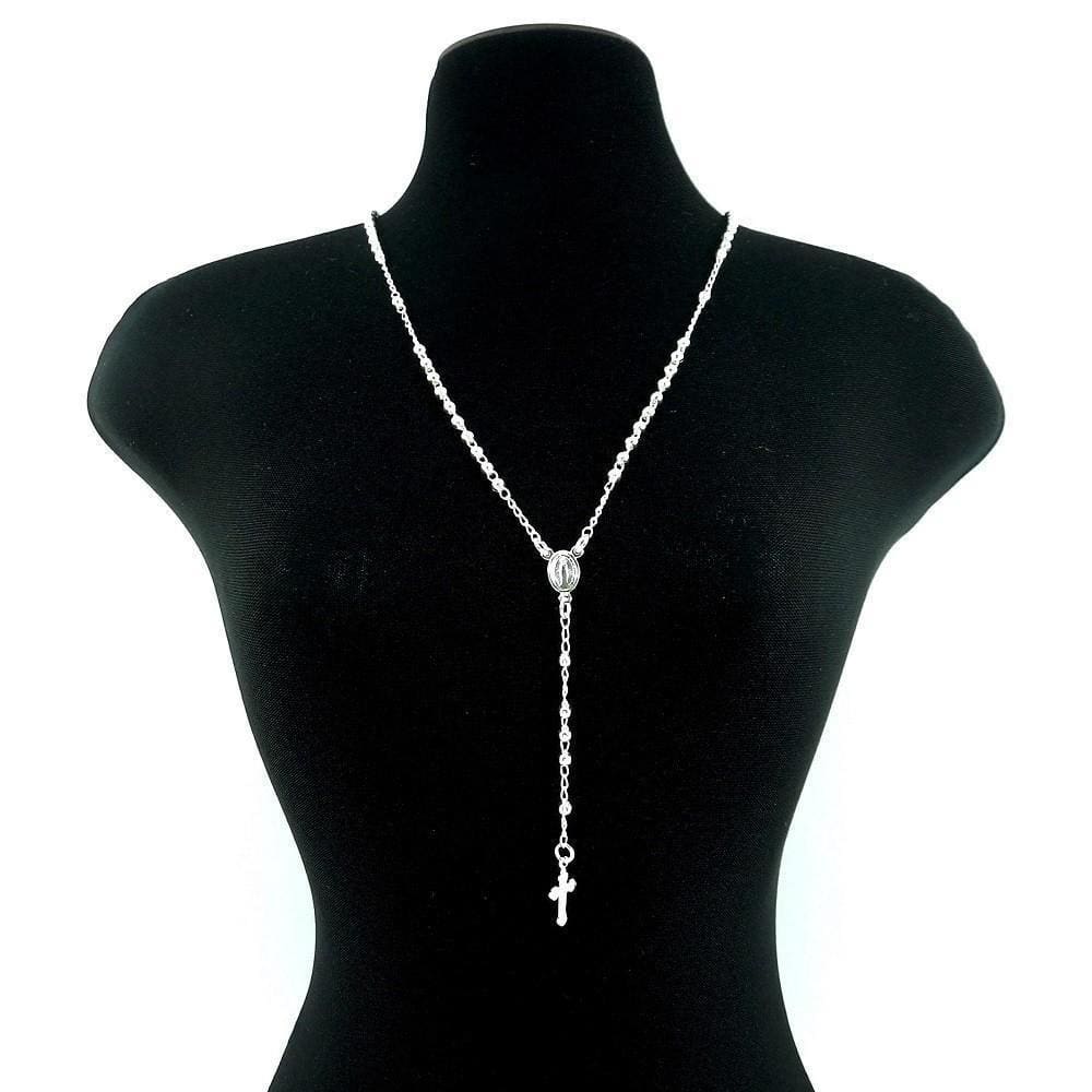 Terço Feminino 40/45Cm Bolinha 2Mm Banhado Prata Gg156