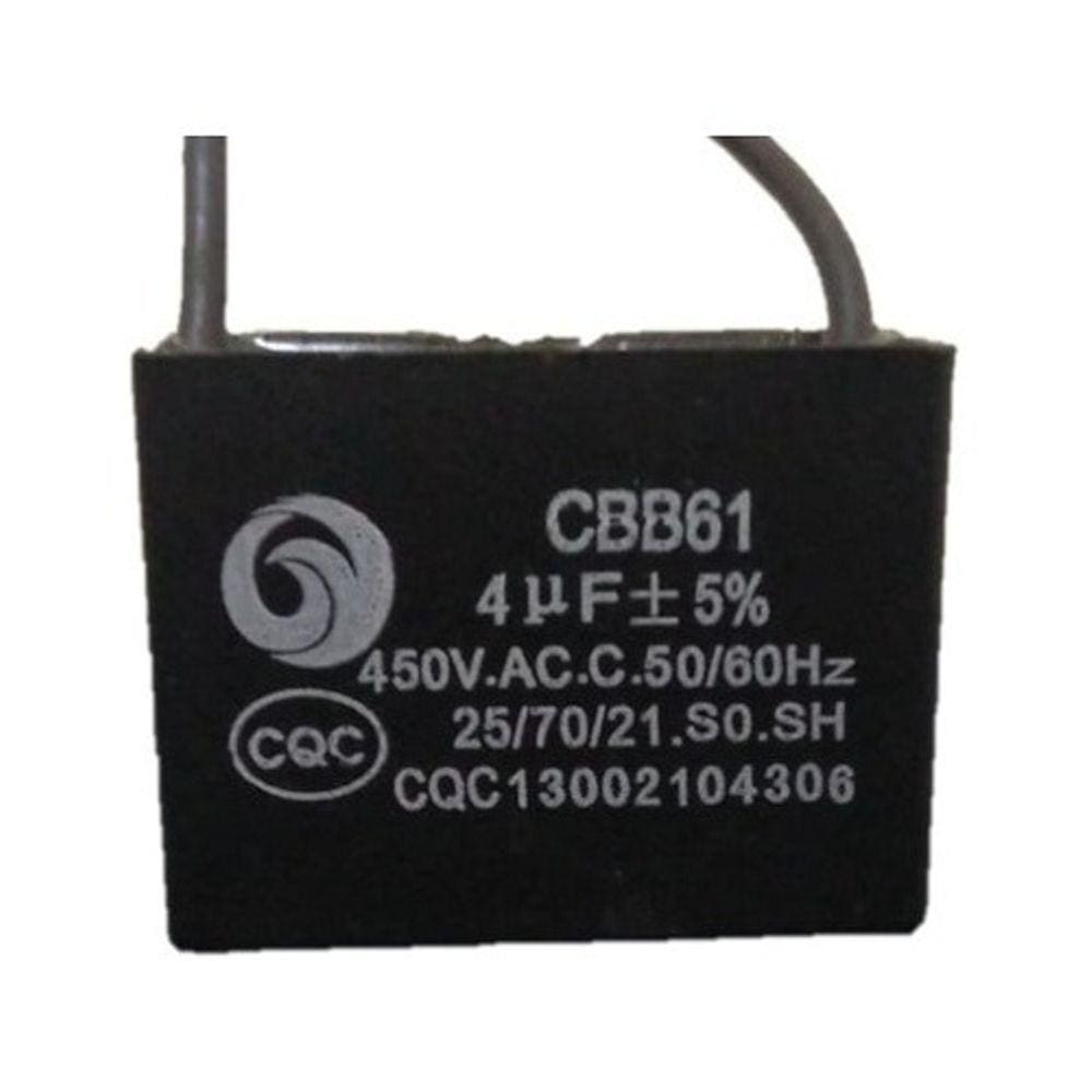 Capacitor Quadrado Cbb61 Para Ventilador 2 Fios 4uf 450vac