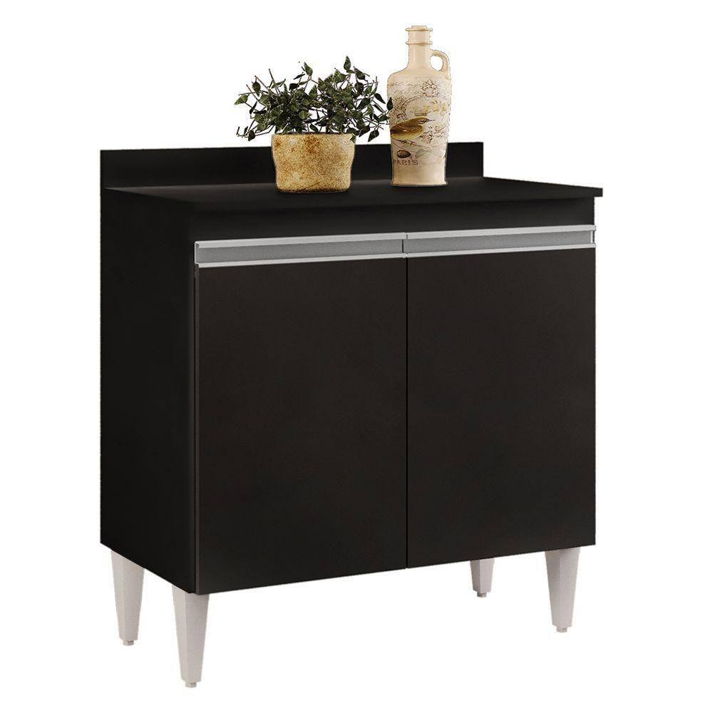Balcão De Cozinha Com Tampo 02s Sara 80cm Preto