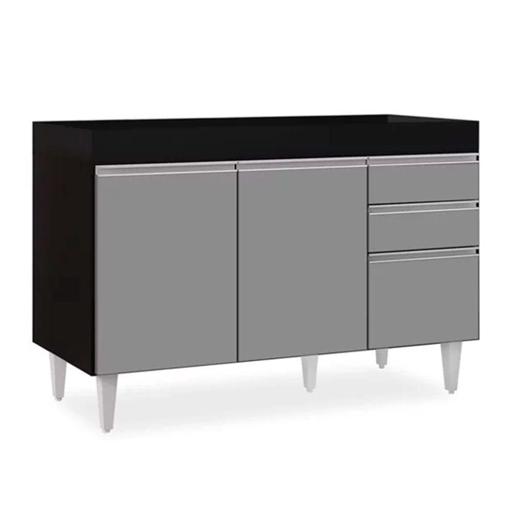 Balcão 02 Gavetas Beth Preto Cinza 120Cm