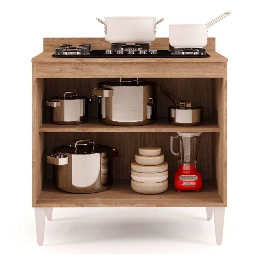 Balcão Para Cooktop 2s Brenda 80cm Castanho Preto
