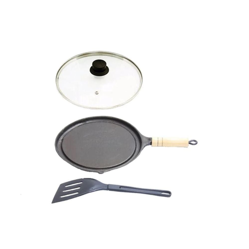 Bifeteira Antiaderente Redonda Lisa 22cm Cabo T/V e Espátula