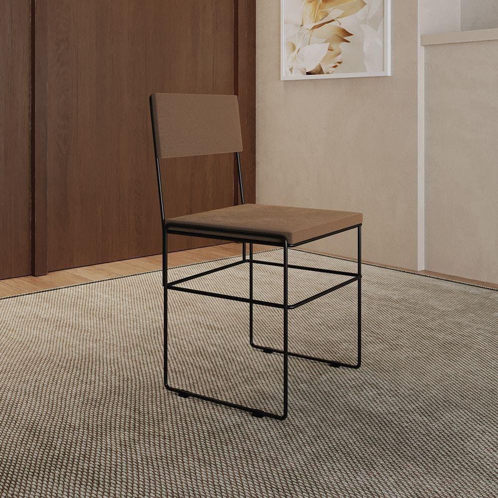 Cadeira De Jantar Industrial Estofada Marrom Aço Preto