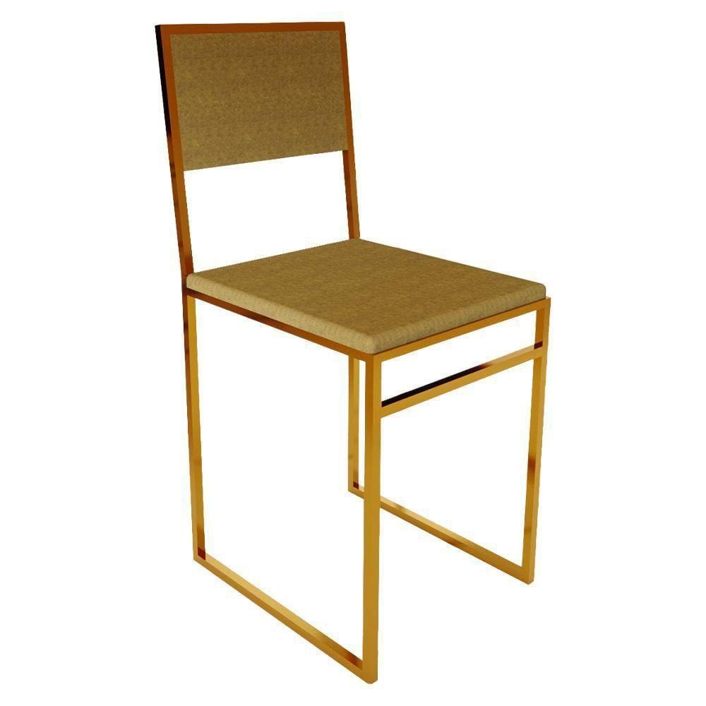 Cadeira De Jantar Assento Estofado Marrom Base Cobre