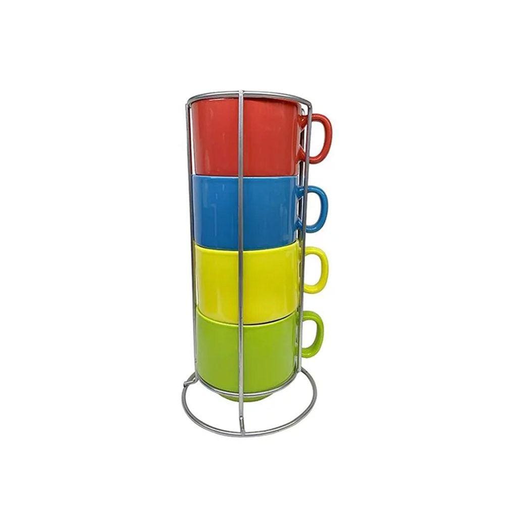 Jogo De Xícaras De Chá Coloridas Com Suporte Porcelana 200ML