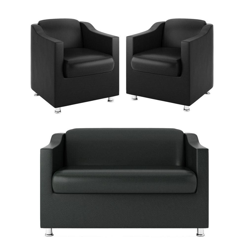Kit Sofá Namoradeira Reforçada Tilla + 02 Poltronas preto