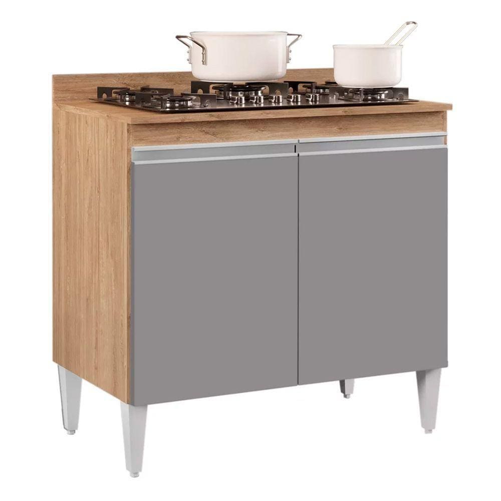 Balcão Para Cooktop 2s Brenda 80cm Castanho Cinza