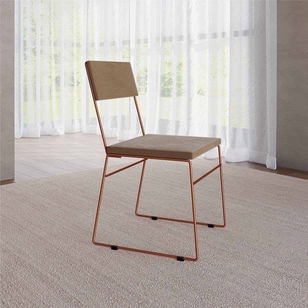 Cadeira De Jantar Estofada Málaga Base Cobre Marrom Marrom