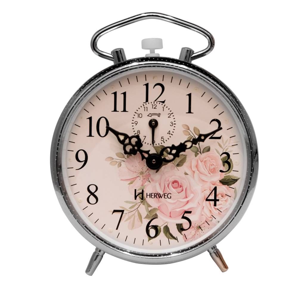Despertador Mecânico Herweg Ref: 2282-207 Prateado À Corda