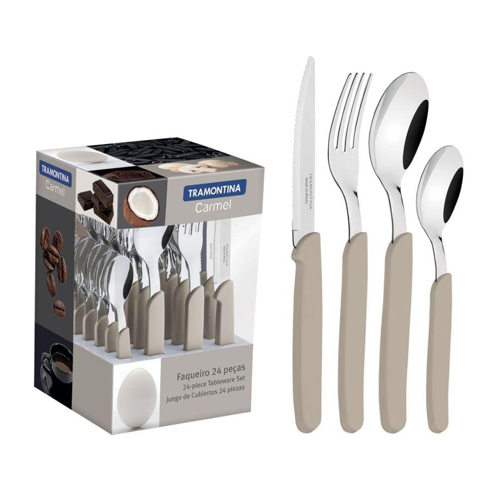 Talheres 24 Peças Carmel Cinza Lâminas Aço Inox Tramontina