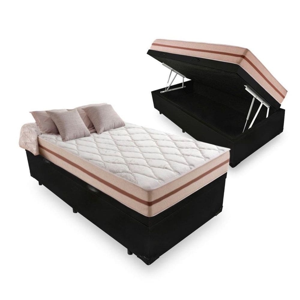 Cama Box Baú Solteiro Tecido Sintético Preto com Colchão Pillow Angel - Bello Box - Molas Ensacadas 62x88x188