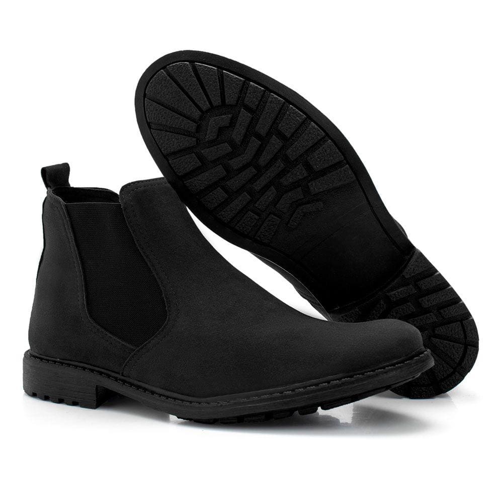 Bota Botina Masculina Em Couro Preta Chelsea