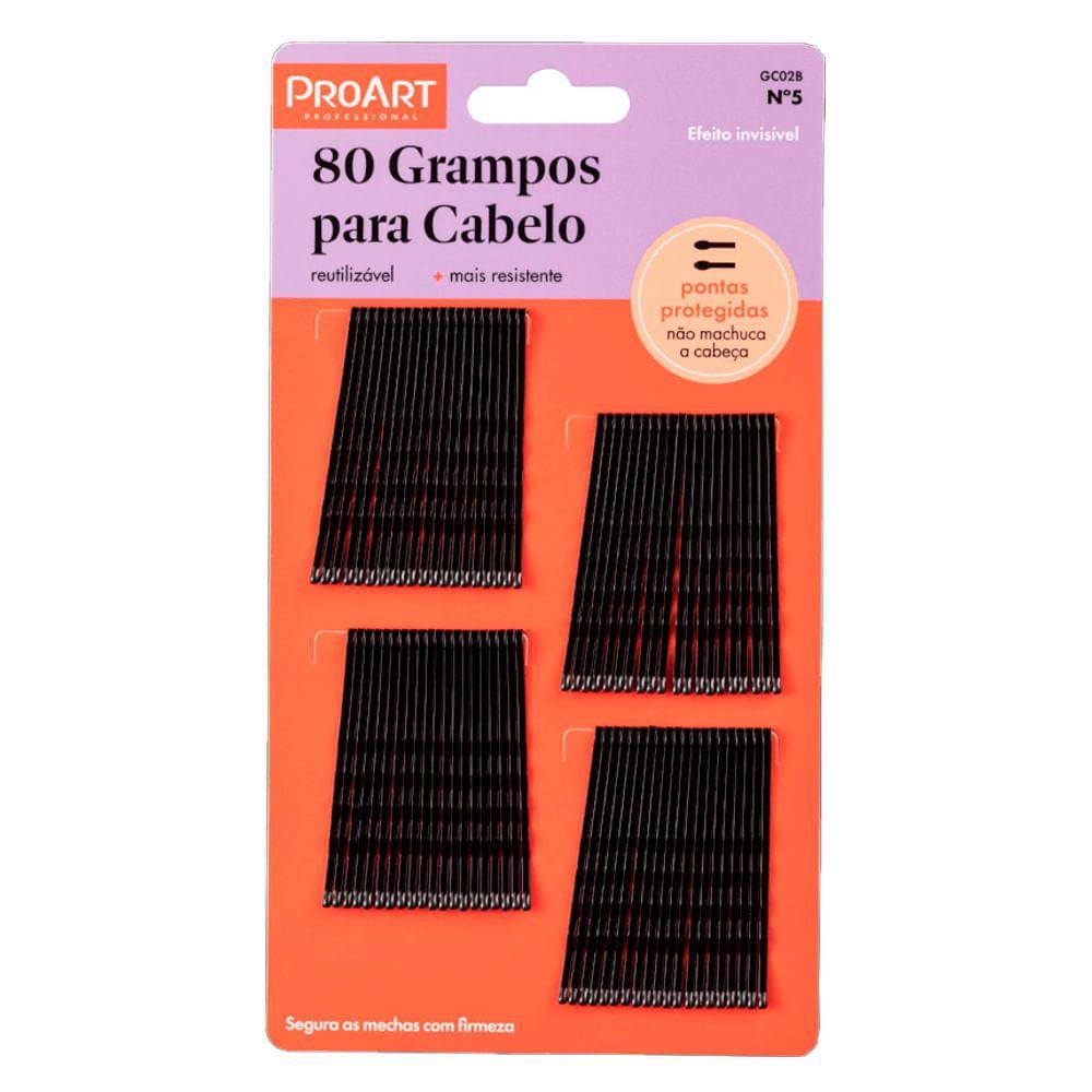 Grampo Para Cabelo Proart Preto N5 Com Com 80 Unidades
