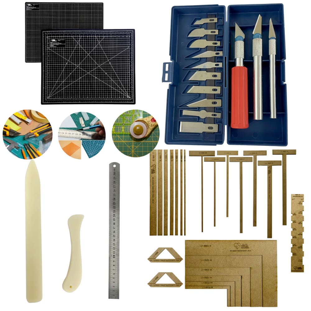 Kit Base de Corte 90x60 Gabarito Encadernação Cartonagem Esquadros Estilete de Precisão Régua 60cm Dobradeira Vincador
