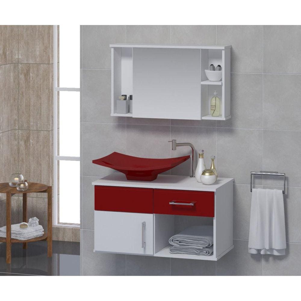 Conjunto Gabinete Para Banheiro com Cuba e Espelheira New Stilo Contarini Vinho