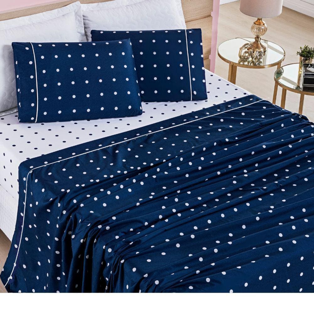 Jogo de Lençol Cama King 4 peças Micropercal 200 fios Petit Poá