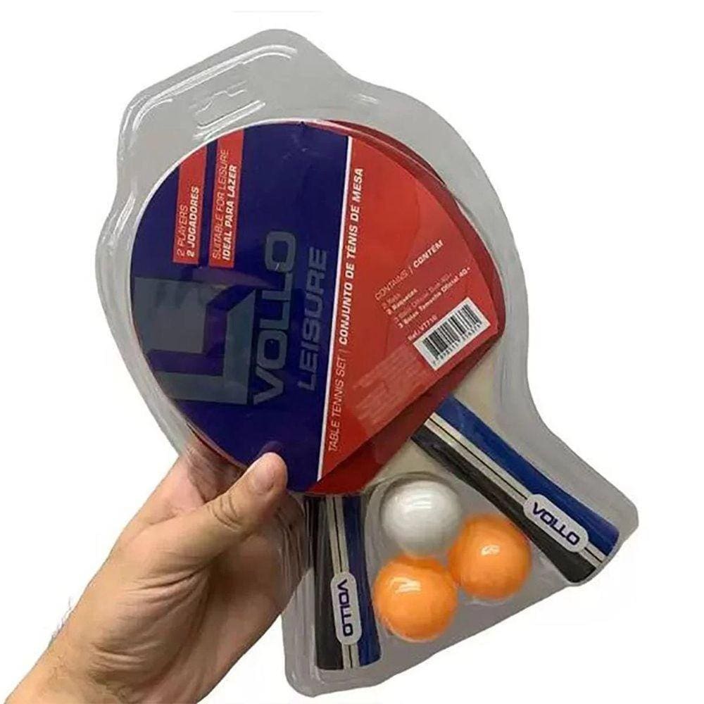 Kit Tênis de Mesa 2 Raquetes e 3 Bolas Leisure Vollo