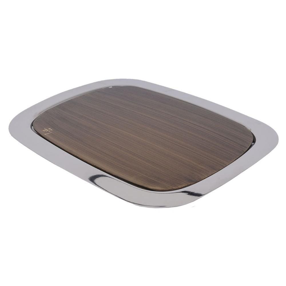 Bandeja Inox Base em Madeira Bar Nature Decorativa Prana