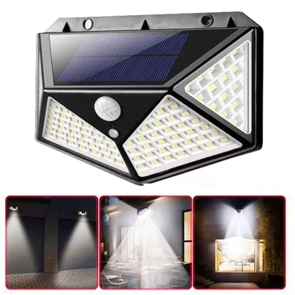 Arandela Solar 100 Led Sensor Jardim Prova Dágua Luz Lâmpada