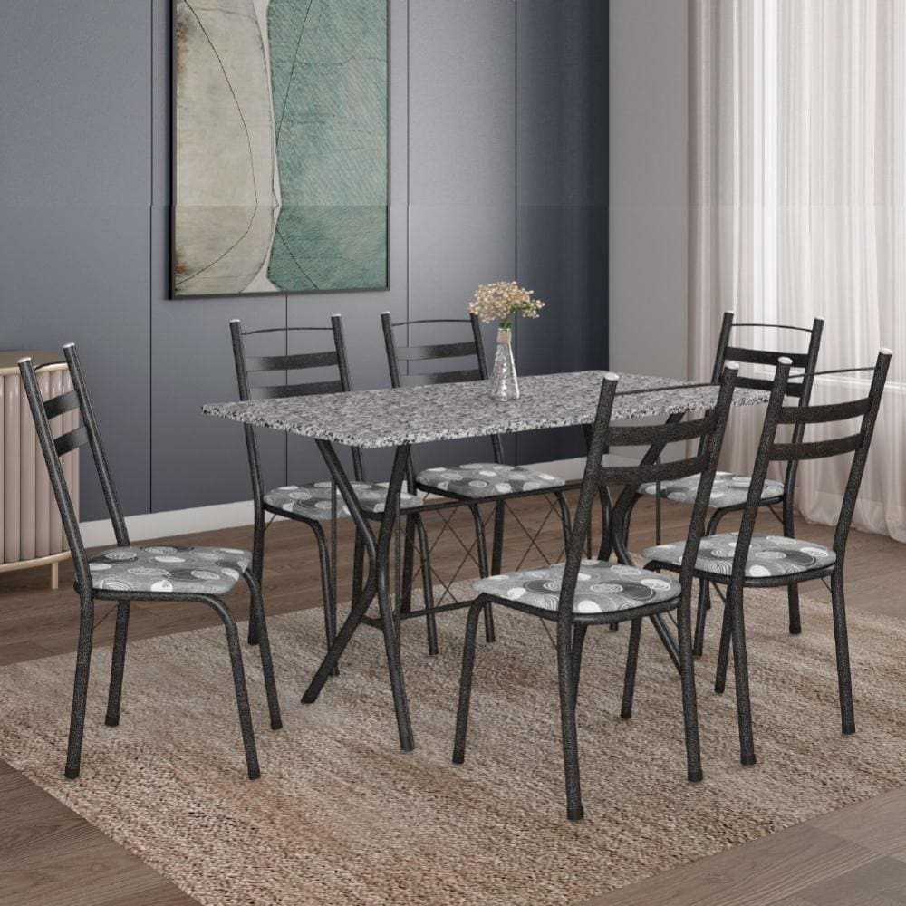 Conj De Mesa Com 6 Cadeiras 1,40m Granito/Dark Dark