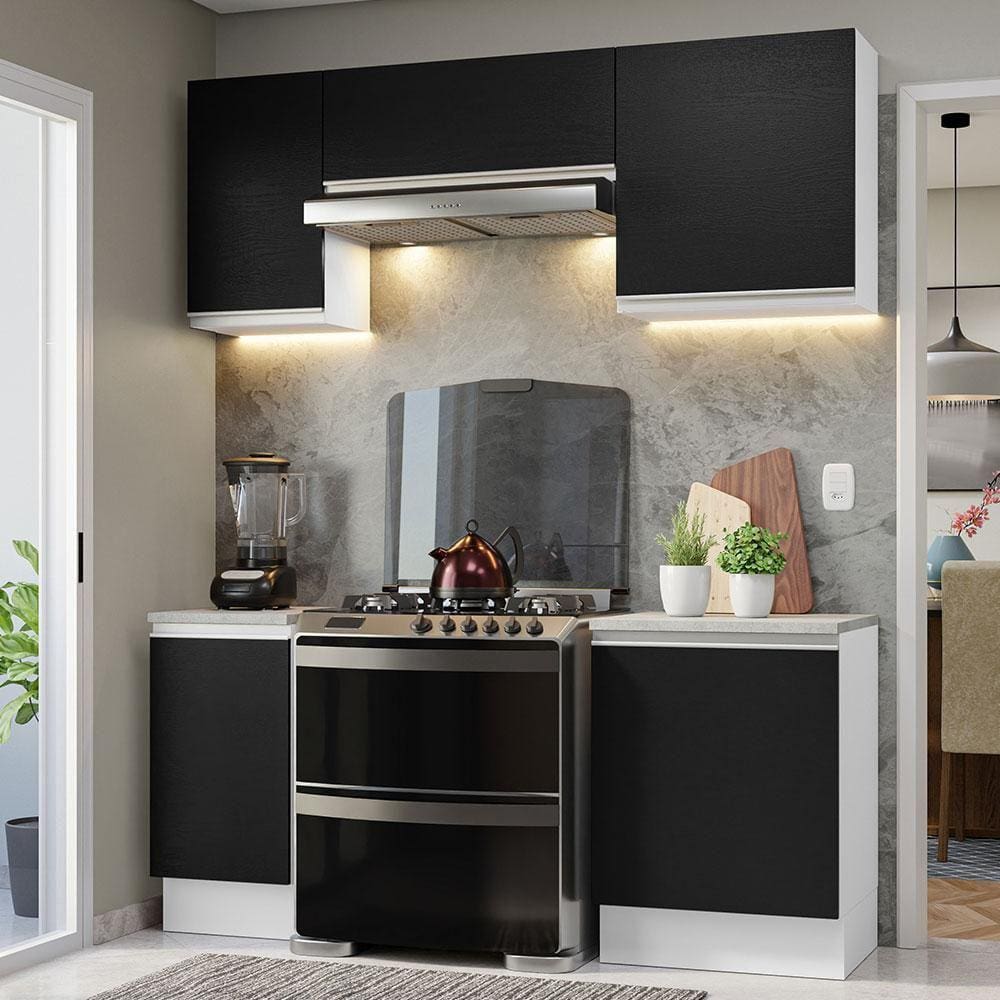 Armário de Cozinha Completa 180cm Branco/Preto Glamy Madesa 12