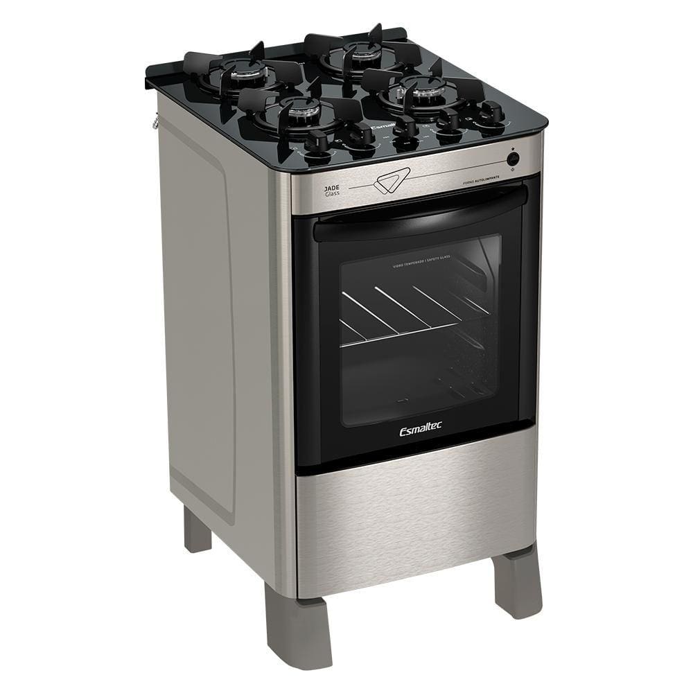 Fogão Esmaltec Jade Glass 4 Bocas Inox com Forno Autolimpante e Acendimento Automático