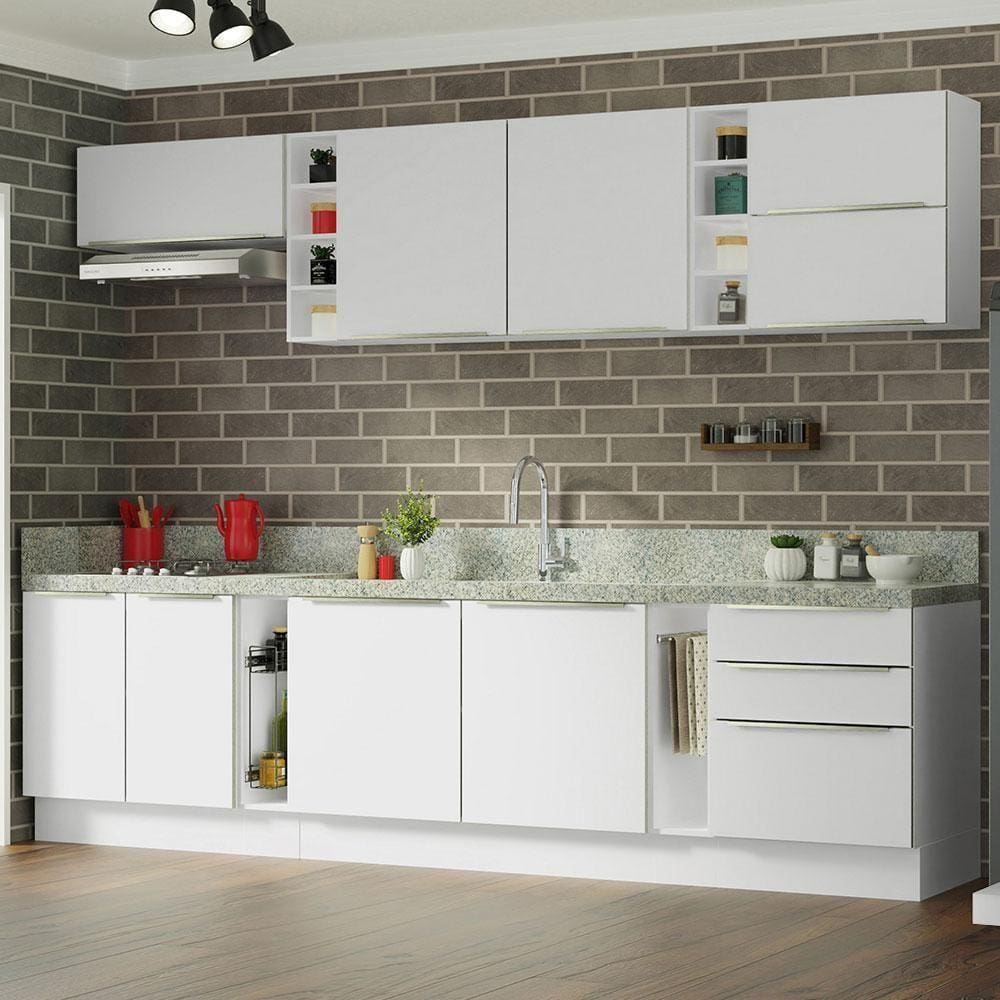 Armário De Cozinha Completa 300Cm Branco Sabrina Madesa