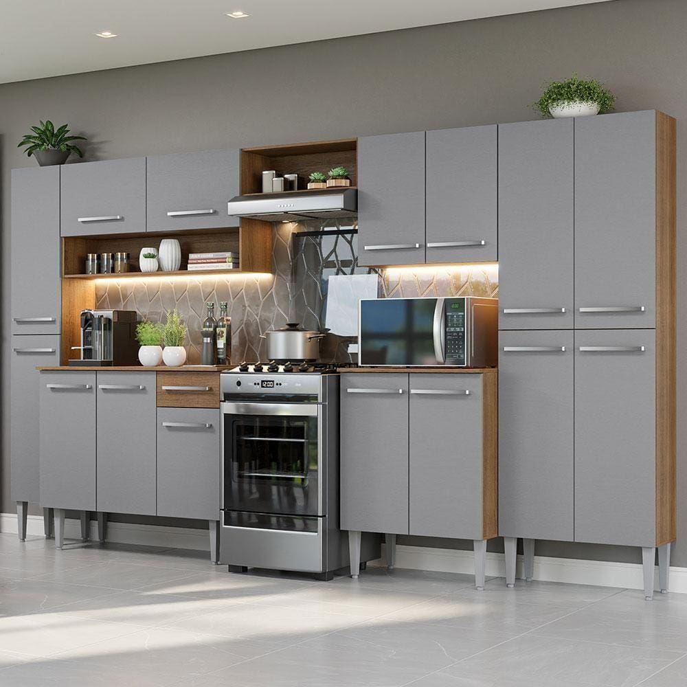 Armário De Cozinha Completa 325Cm Cinza/ Madesa 02 /Cinza