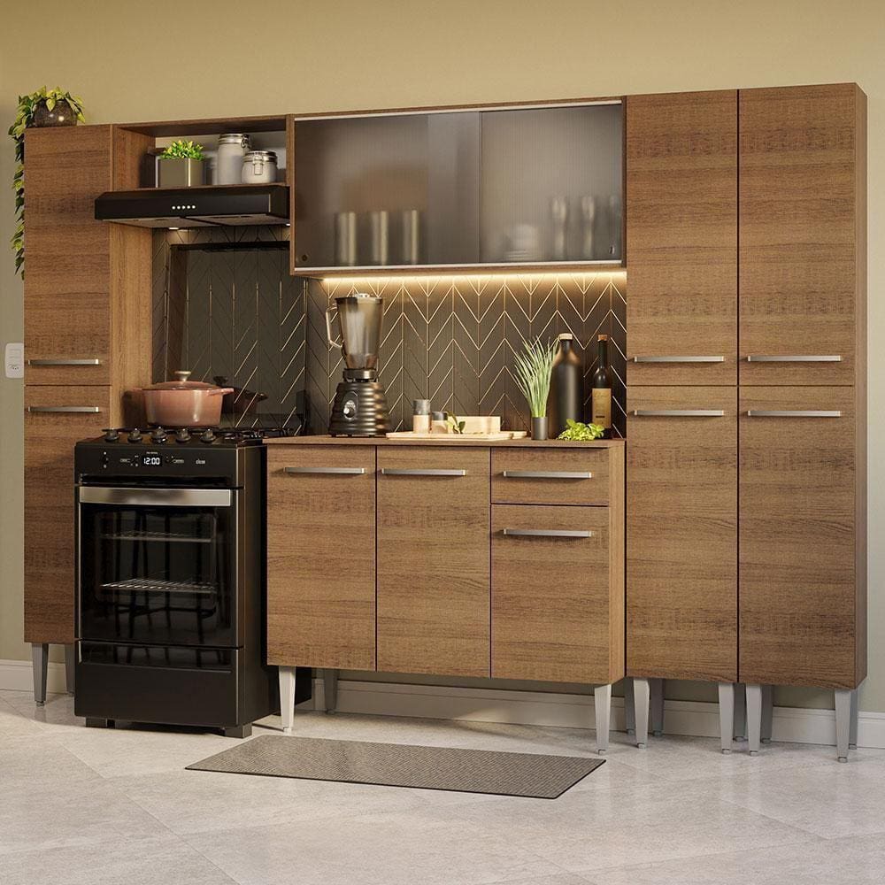 Armário De Cozinha Completa 261Cm Madesa 06 Rustic