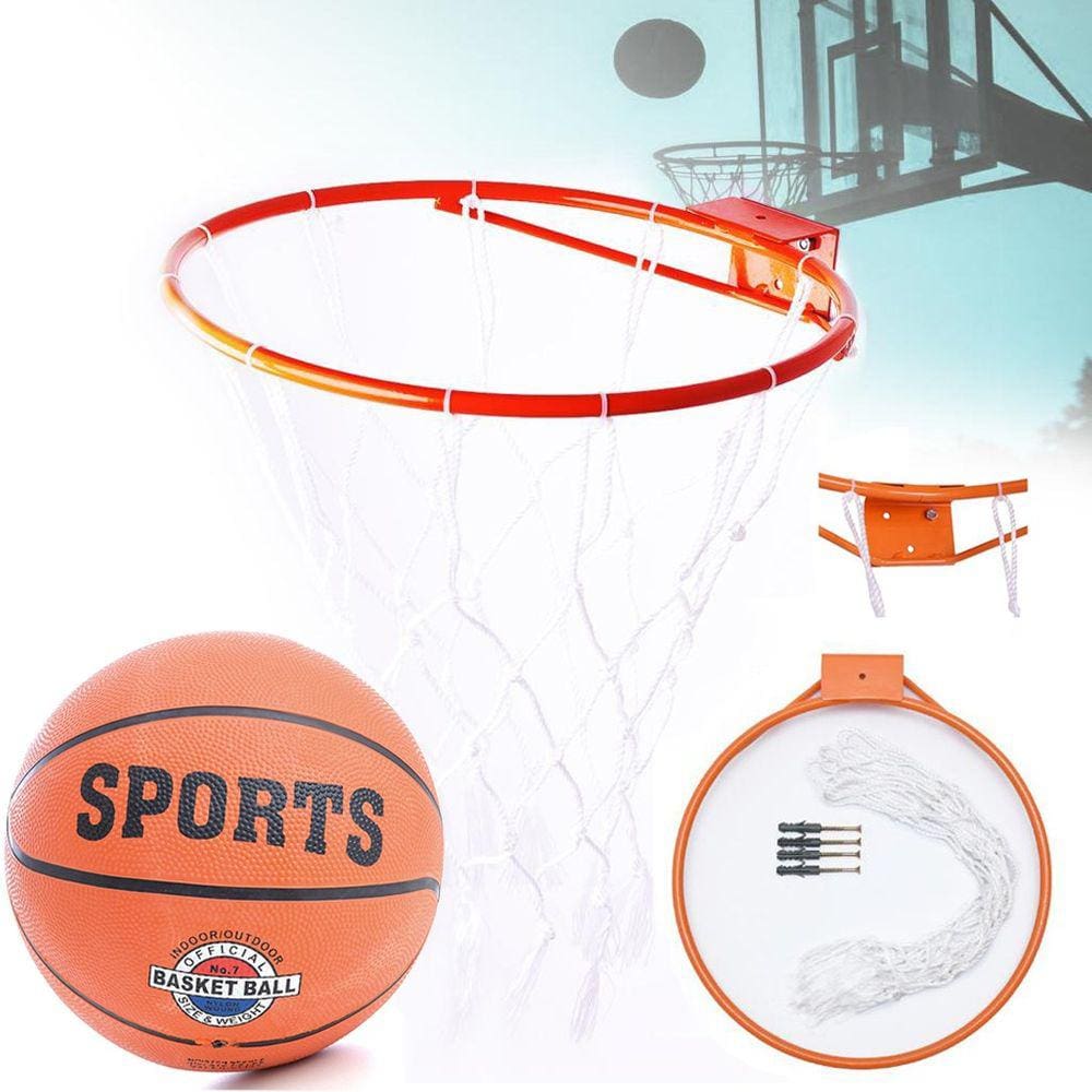 Aro Cesta De Basquete em Aço + Rede + Bola 7 Tamanho Oficial