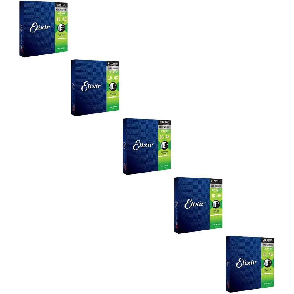 Kit 5 Encordoamentos Guitarra 010 Elixir Light Optiweb 19052 Made in USA
