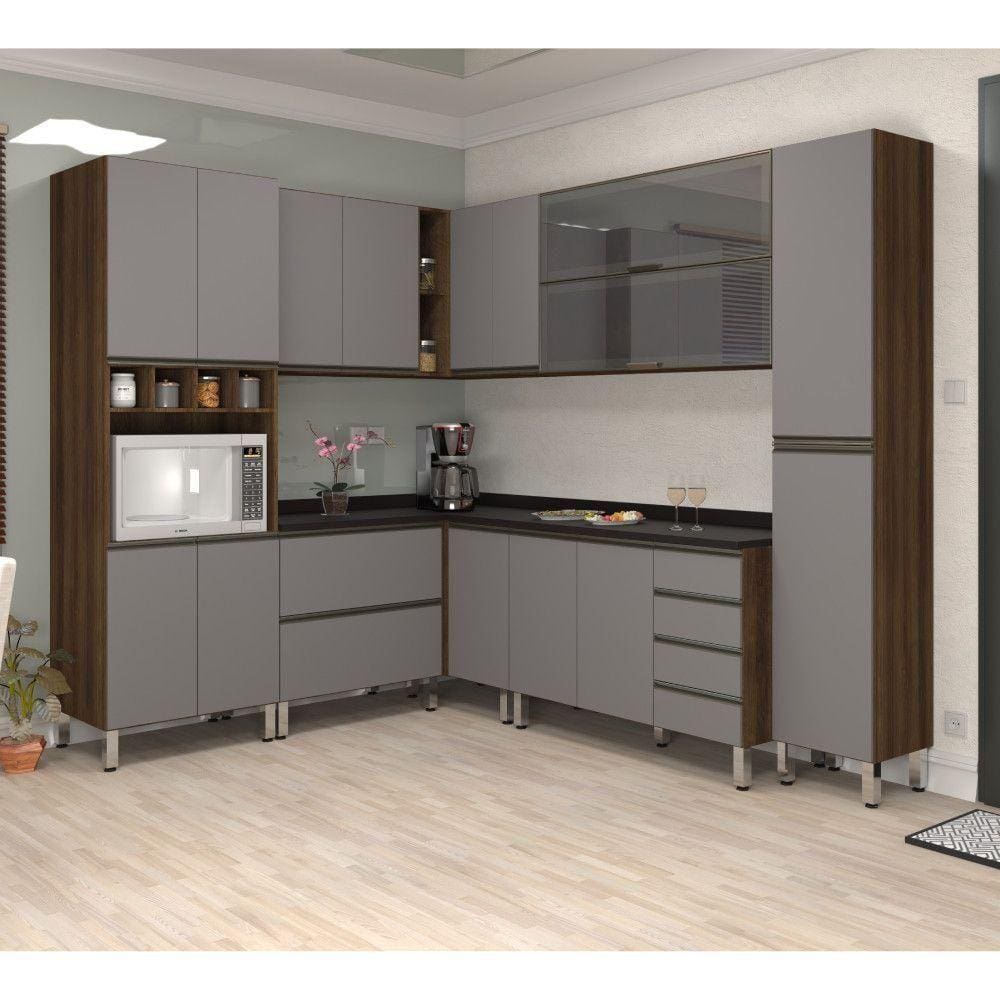 Armário De Cozinha De Canto C/8 Peças Dourado Cinza/Preto