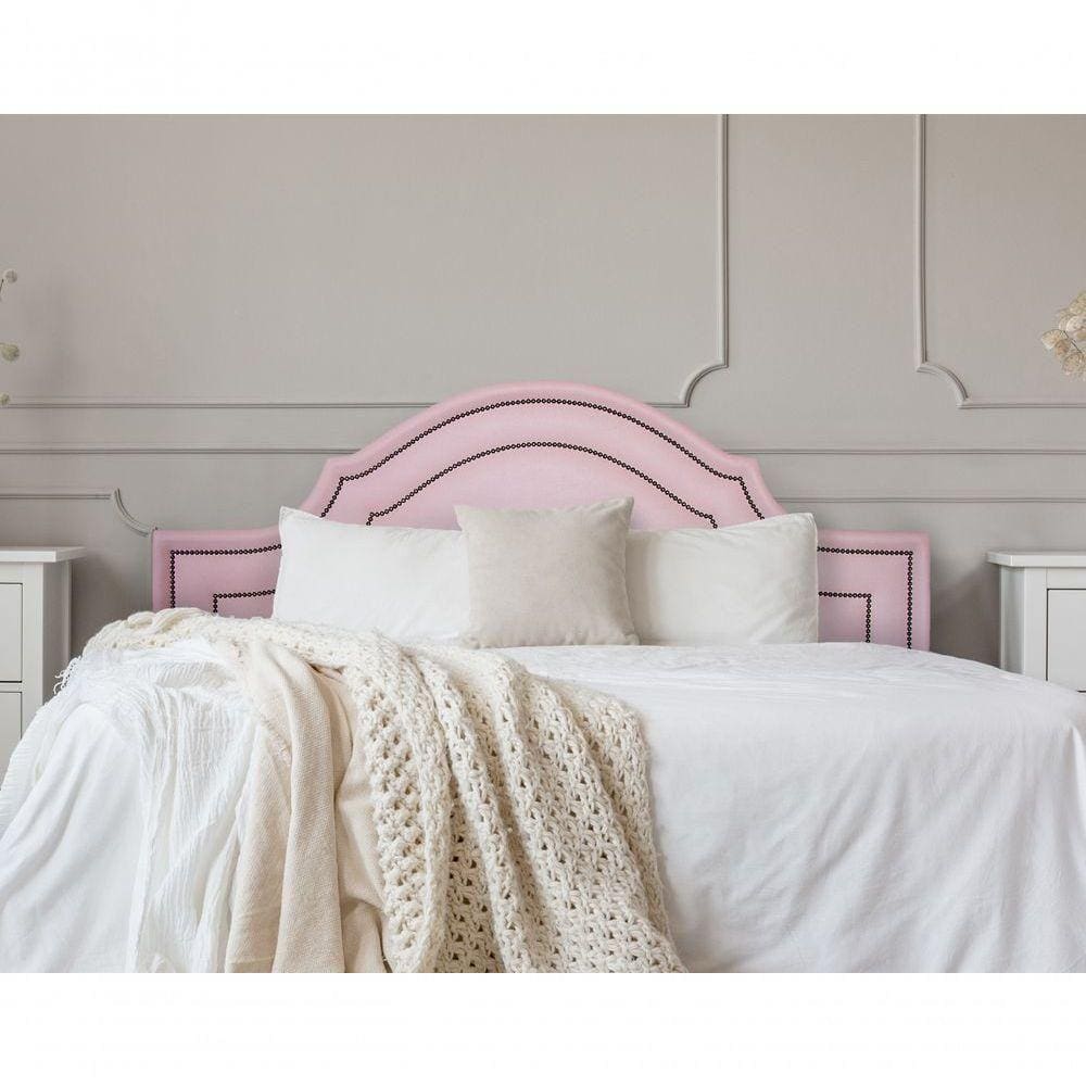 Cabeceira King Luxo 193x60 Courino Rosa Tachas Fumê