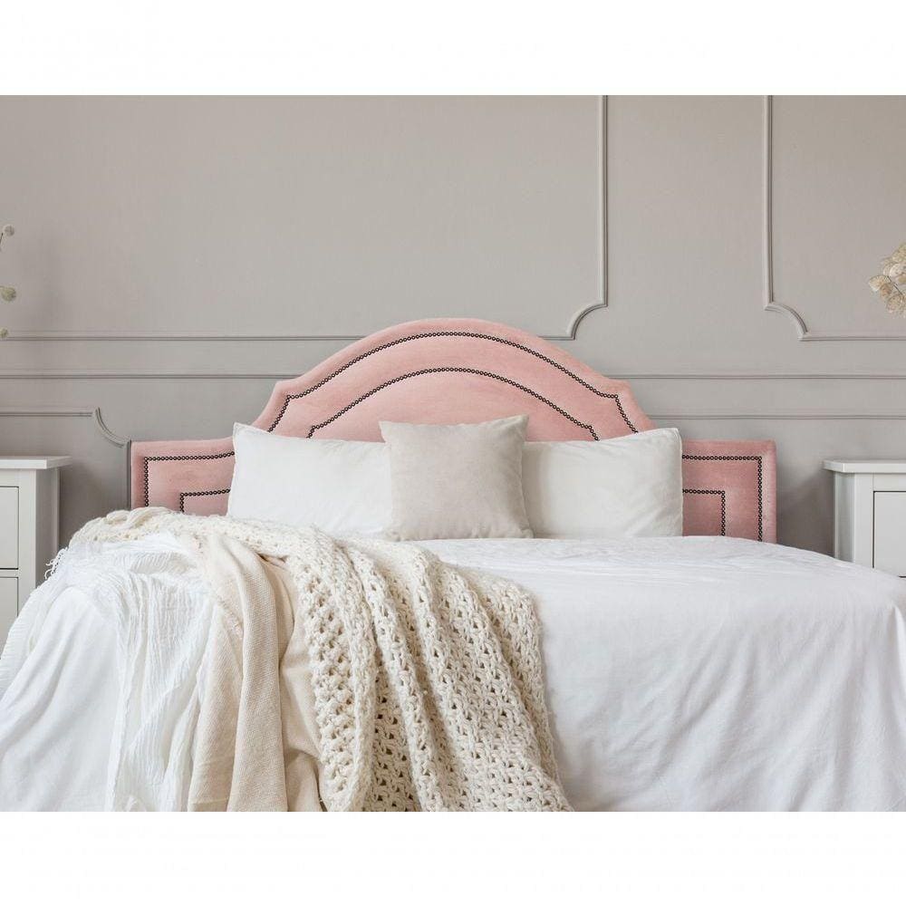 Cabeceira Queen Luxo 160x60 Veludo Rosê Tachas Fumê