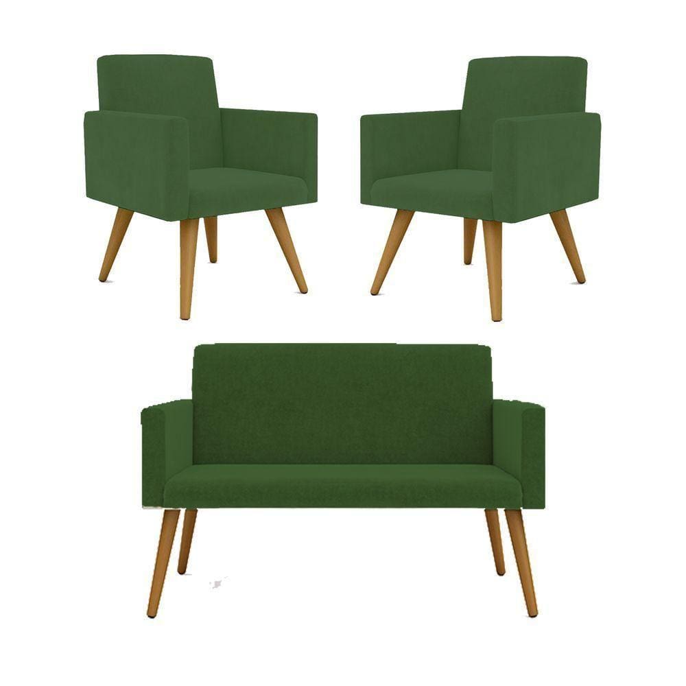 Kit Namoradeira + 2 Poltronas Decorativas Sala ? verde