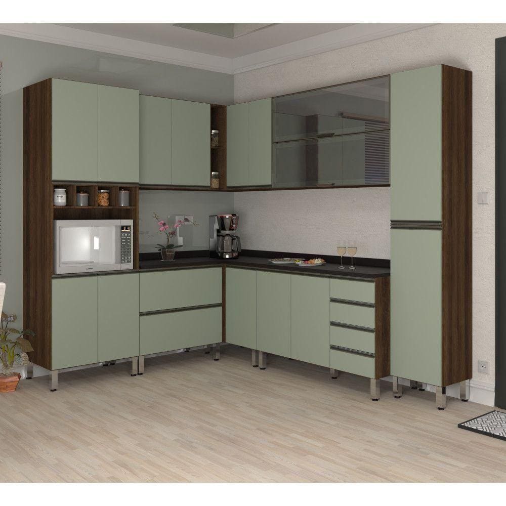 Armário De Cozinha De Canto C/8 Peças Dourado/Verde/Preto