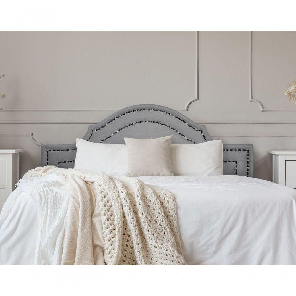 Cabeceira King Luxo 193x60 Suede Cinza Tachas Fumê