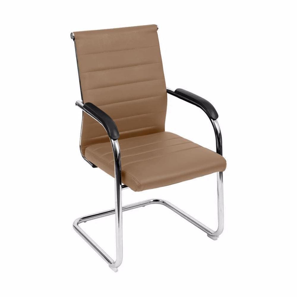 Cadeira Florença Fixa Caramelo em Couro Sintético Base Cromada