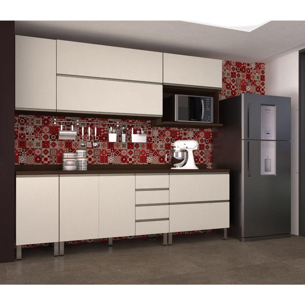 Armário De Cozinha C/7 Peças E Tampo Dourado C/Connect