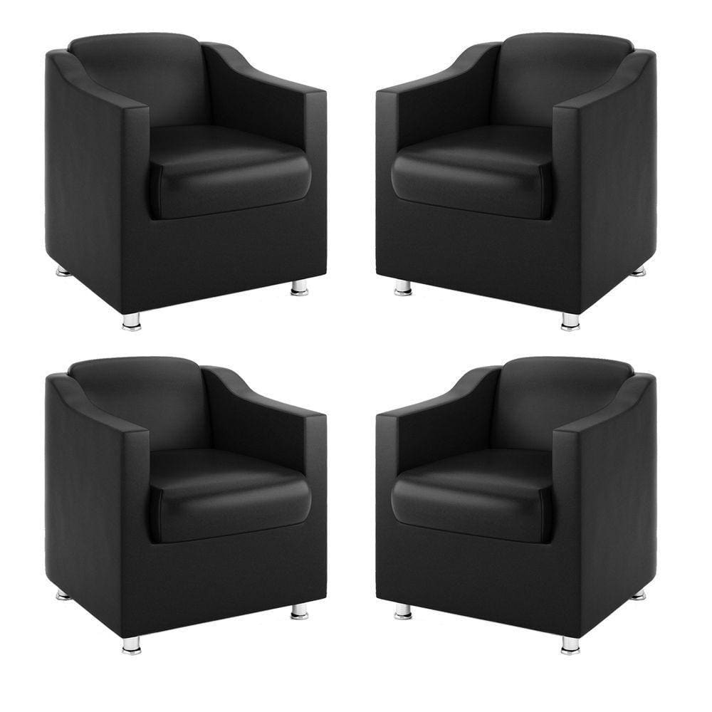 Kit 4 Poltronas Decorativas Sala Courino Preto